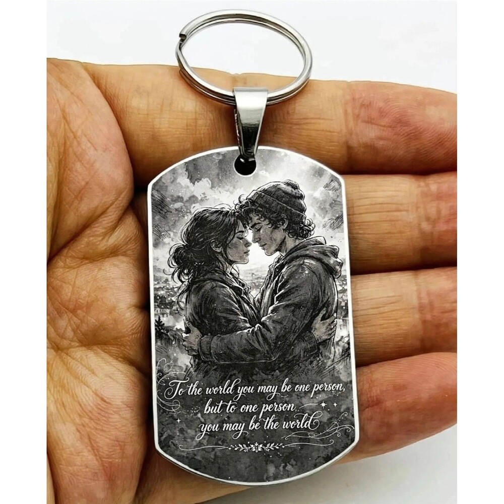 That One Person Is World TO Me Reminder Lover Stainless Keychain Baby Hug Kiss